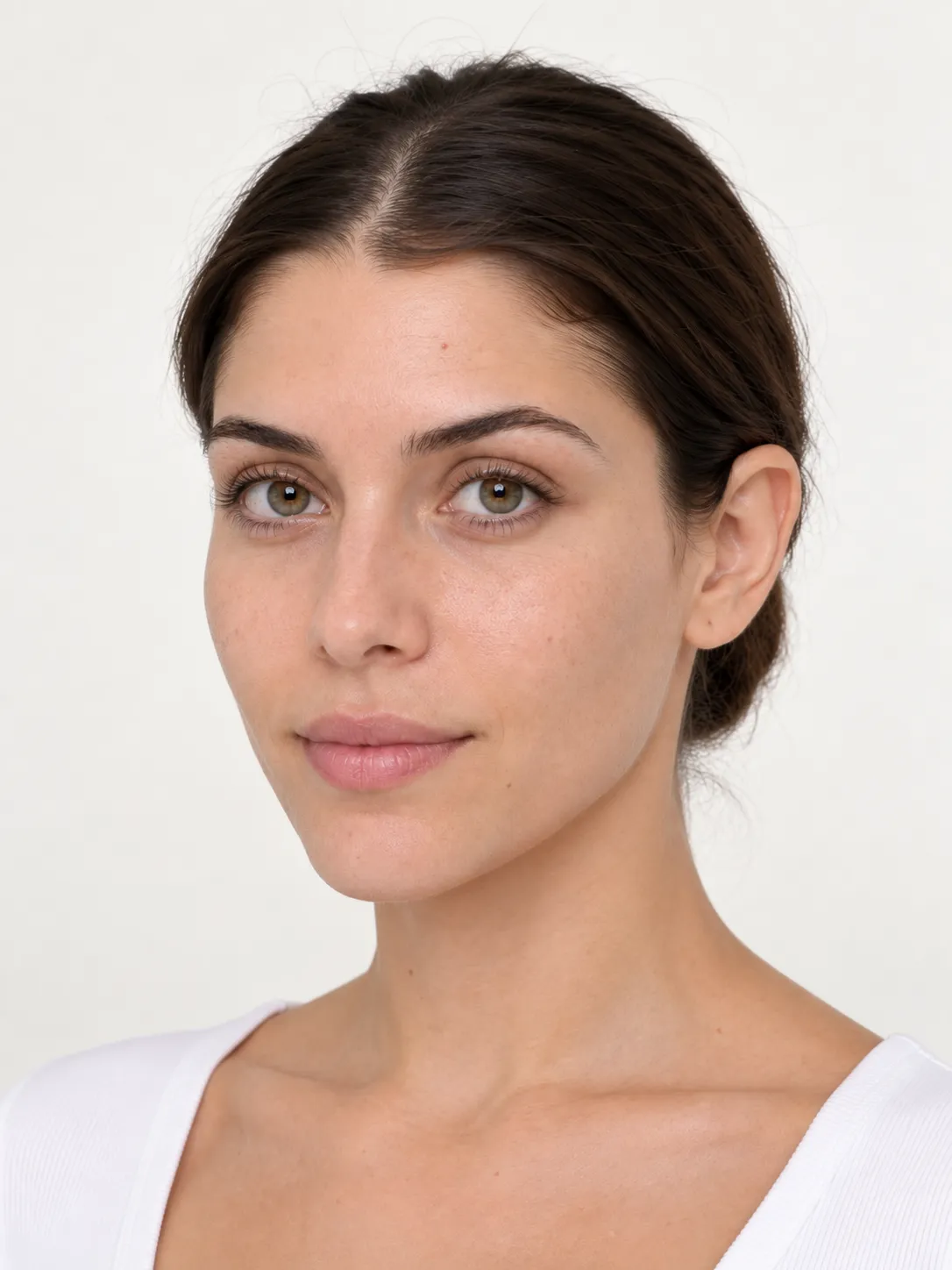 Three-quarter view of a patient's face and neck